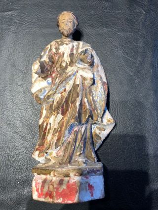 Antique Wood Carved Hand Painted Catholic St.  Joseph Religious Statue 9.  5” Tall