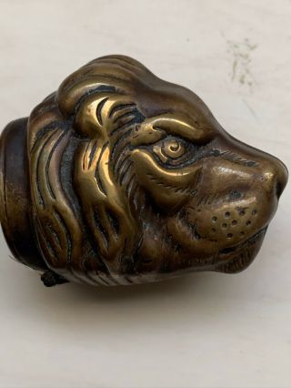 Antique 19th Century Figural Lion Head Brass Vesta Case.  C 1880