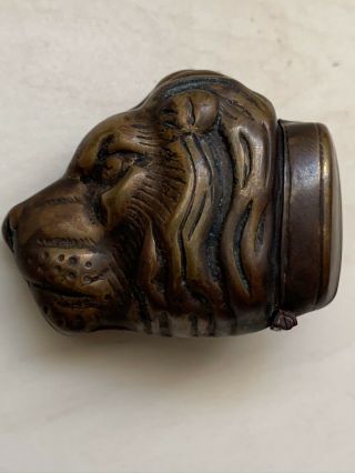 Antique 19th Century Figural LION HEAD Brass Vesta Case.  c 1880 2