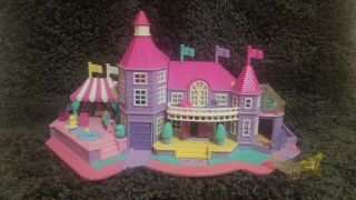 Vintage Polly Pocket Mansion - Complete With Flags,  Car,  And Horse Carriage