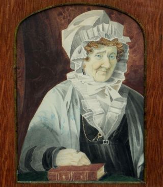 Antique Georgian Regency Miniature Mourning Portrait Painting Lady Mob Cap C1830