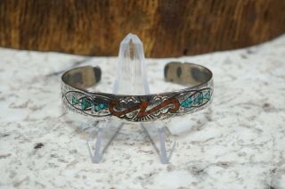 Vtg Sterling Silver Hand Crafted Mexico Turquoise Coral Cuff Bracelet 15 Grams