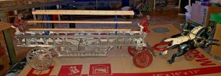 Antique Hubley Cast Iron Fire Ladder Wagon Company 3 Horses Large 32.  5 "