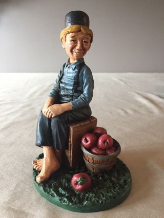 Vintage Jim Shore Boy With Apples 5” Figurine 1993 Pre - Enesco