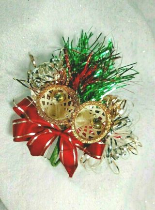 Vintage Christmas Corsage Red,  Green,  Gold,  Silver,  Bells - Mercury Glass Beads