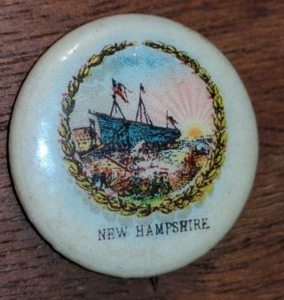 SWEET CAPORAL Cigarette advertising pin HAMPSHIRE STATE SEAL COAT ARMS 2