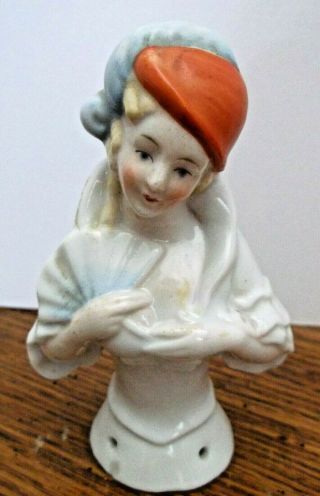Vintage German Porcelain Pin Cushion Half Doll Flapper Girl
