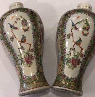 Vintage Chinese Pair Famille Rose Famille Verte Porcelain Vases