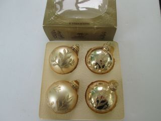 Vtg Christmas By Krebs Set Of 4 Victoria Gold Ornaments W Gold Mica Glitter 4169