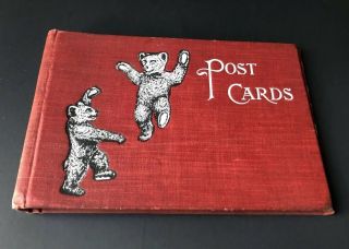 Antique C1910 Teddy Bear Postcard Album Vintage Post Cards Red Steiff Era