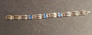 Vintage Simmons Bracelet Designer Signed Aqua Blue Stones Gold Tone 2