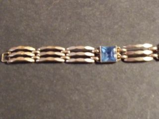 Vintage Simmons Bracelet Designer Signed Aqua Blue Stones Gold Tone 3