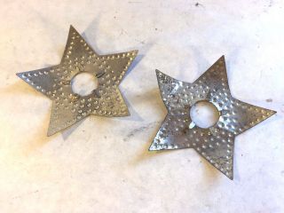 2 Vtg C7 Punched Tin Metal Christmas Light Reflectors Five Pointed Star Shape