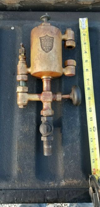 Antique American Injector Co 1 Pint Brass Hit & Miss Engine Oiler Detroit Mi