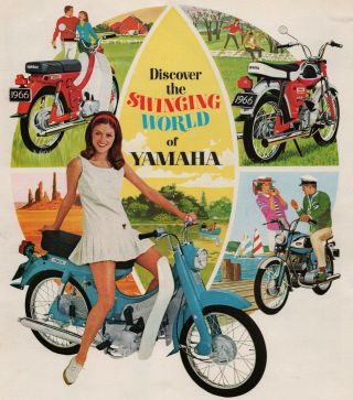 Authentic 1966 Yamaha Newport 50 Motorcycle Ad Twin Jet 100 Johnnie Walker Red
