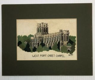 Vintage Completed Needlepoint West Point Chapel 1983 Front View Matted
