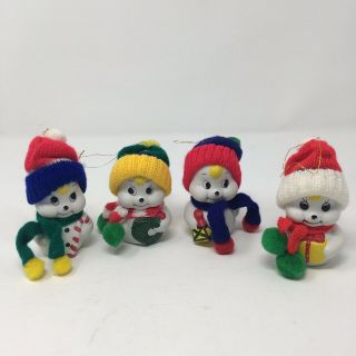 4 Vintage Snow Bells Bisque Porcelain Snowman With Knit Hat/scarf Christmas