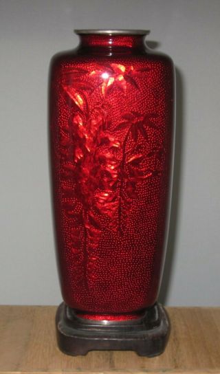 Fine Large Meiji Japanese Akasuke Baisse - Taille Cloisonne Enamel Vase - Signed