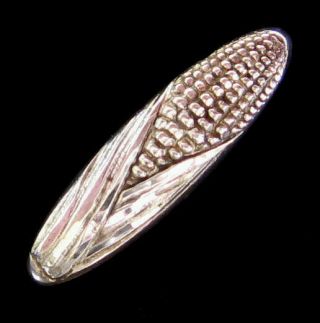 Goofies - Awesome Antique Sterling Silver Realistic Corn On The Cob Button Signed