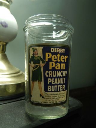 DERBY Peter Pan Crunchy Peanut Butter [Duraglas] GLASS JAR _Chicago,  Ill.  _ Vtg 3