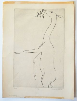 Vintage Signed Beth Van Hoesen Engraving Print Deer