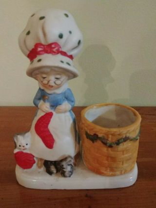 Vtg 1978 Christmas Luvkins Porcelain Mrs.  Claus Candle Holder Jasco Figurine