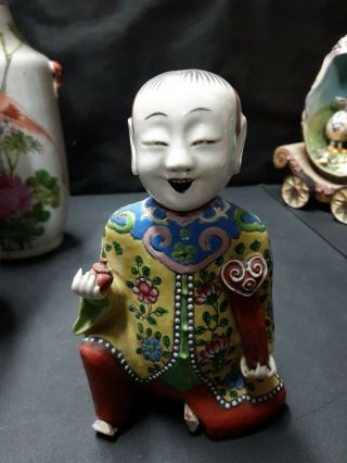 Antique 19th Century Chinese Famille Rose Porcelain Laughing Boy Figure