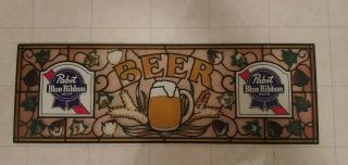 Pabst Blue Ribbon Beer Pbr Faux Stained Glass Vintage Bar Sign Beer Sign