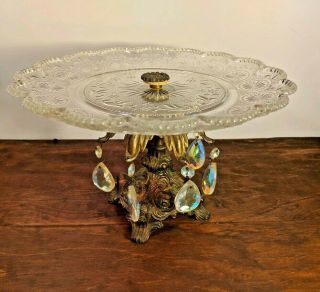 Vintage Cornell Glass And Metal Cake Stand Cookie Pastry Candy Plate 10 " Antique