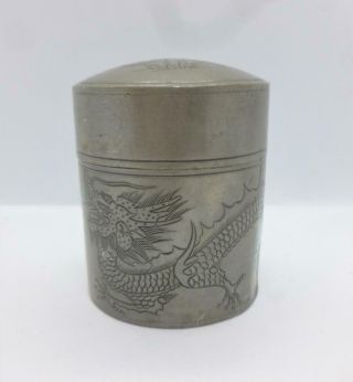 Antique Chinese Dragon Swatow Pewter Tea Caddy Lidded Pot Jar By Kut Hing C1900
