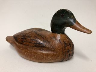 Antique Carved Pine Wooden Decoy Duck With Glass Eyes,  Decoy Mallard Duck
