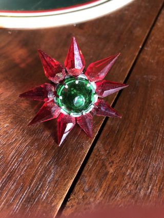 Vintage Matchless Wonder Star Christmas Bulb Green On Red Cut Glass Not