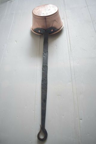 Antique Copper Ladle Tinned With Wrought Iron Handle Kitchenalia
