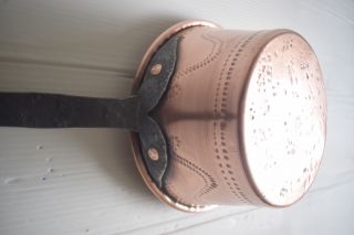 Antique Copper Ladle Tinned With Wrought Iron Handle Kitchenalia 3