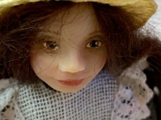 Vintage Miniature Dollhouse Artisan Sculpted Little Girl Doll Pretty Face & Hair