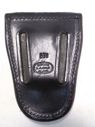 B3W Vintage Black Basketweave Bucheimer PD LEATHER Handcuff Case Chrome Snap 3