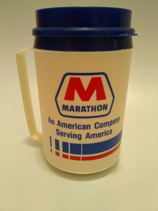 Vintage Aladdin 12 Oz Insulated Plastic Travel Coffee Mug Marathon Logo