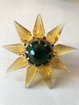 Vintage Matchless Star Crystal Christmas Light - Green Center - Amber - Non -