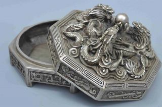 Collectable Handwork Old Miao Silver Carve Ancient Dragon Exorcism Lucky Box