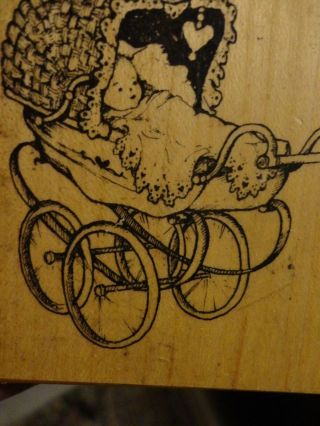 Vintage 1998 Baby Stroller / Carriage Wood Mounted Rubber Stamp Santa Rosa Ca