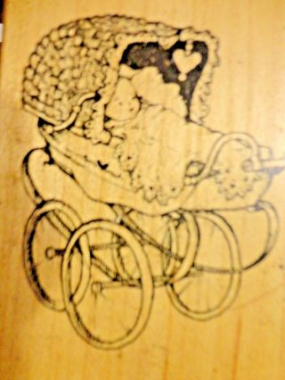 Vintage 1998 Baby Stroller / Carriage Wood Mounted Rubber Stamp Santa Rosa CA 3