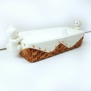 Ceramic Playful Kitten Cracker Serving Tray Vintage Avon Party White Cat Basket