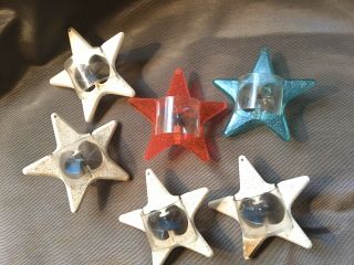 6 Vintage Plastic Star Spinner Christmas Ornaments