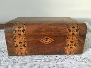 Victorian Tunbridge Ware Walnut Large Sewing Box With Lift Out Tray - 11.  5 " Wide
