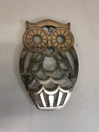Vintage Leonard Silver - Plate Owl Trivet Footed Metal Hot Plate / Wall Hanger