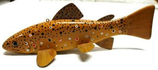 VINTAGE TOM WEETS BROWN TROUT FOLK ART FISH SPEARING DECOY ICE FISHING LURE 2