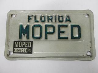 Vintage Florida Moped License Plate Tag.  Moped.  1980 