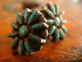 Vintage Navajo Sterling Silver And Turquoise Flower Stud Pierced Earrings