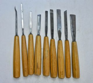 Nine Vintage Wood Carving Tools Professional Grade