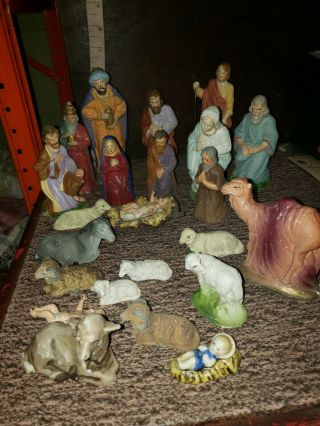 Vintage Nativity Set Germany Manger 20,  Figures Christmas Stable
